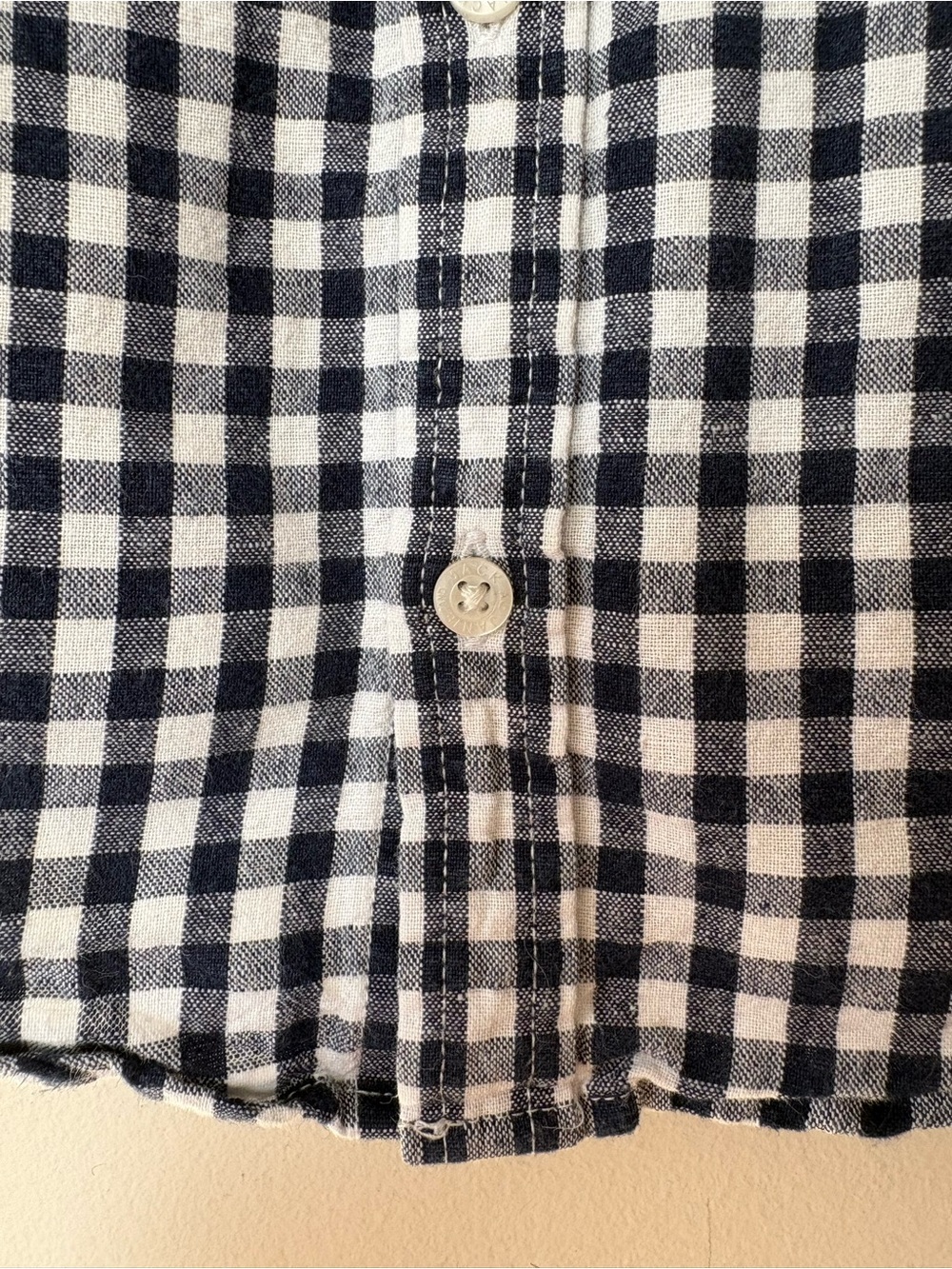 JANIE and JACK Gingham Linen/Cotton Button Down Shirt Navy Blue & White Sz 3 - Picture 8 of 11